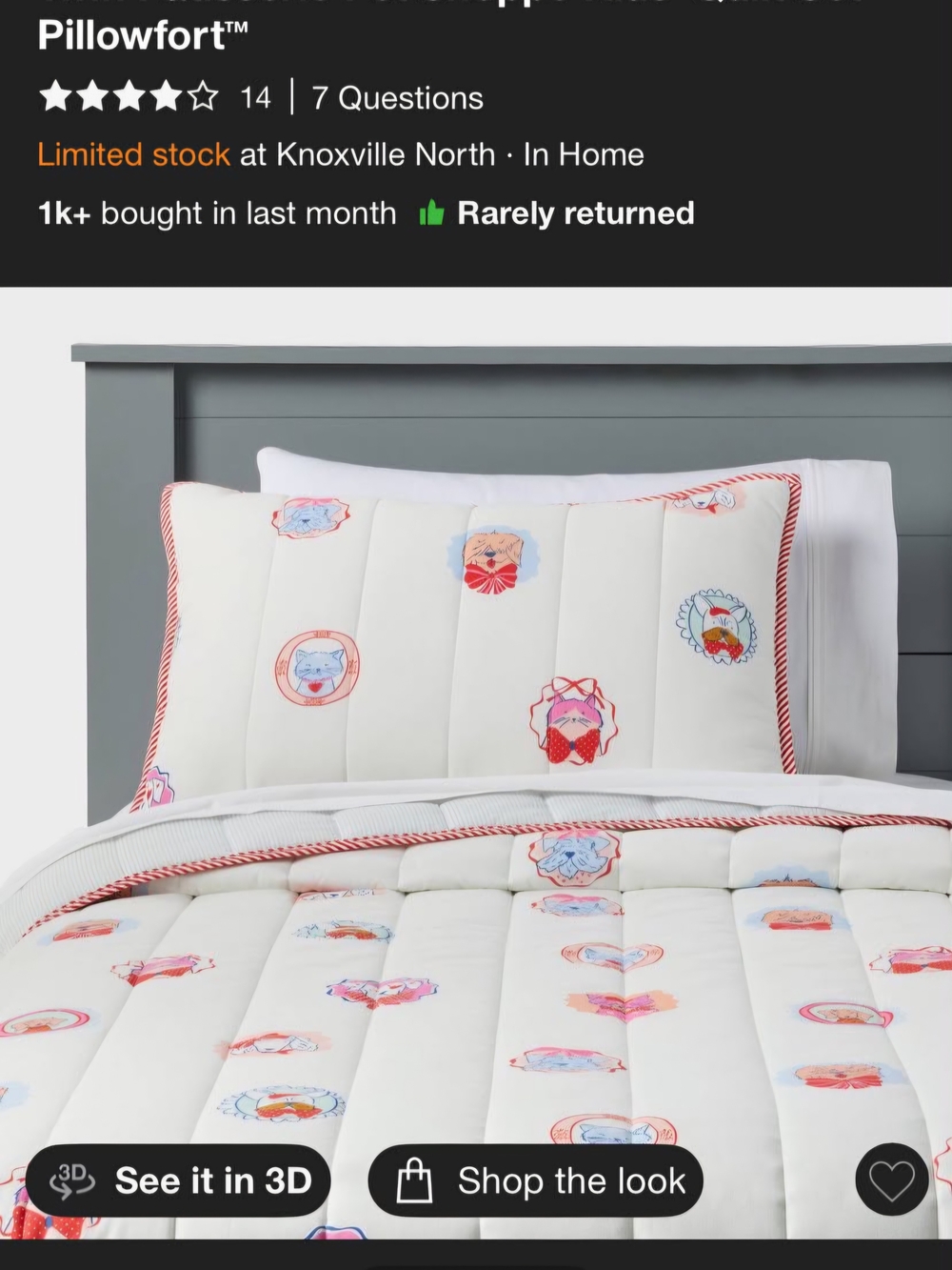 Queen Size Pillowfort White Comforter with Red Accent and Multicolor Motifs